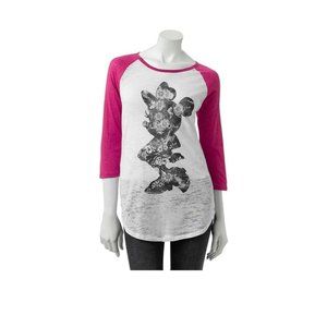 Disney Raglan Minnie Mouse Jerry Leigh Pink and White Burnout Size M Fast Ship